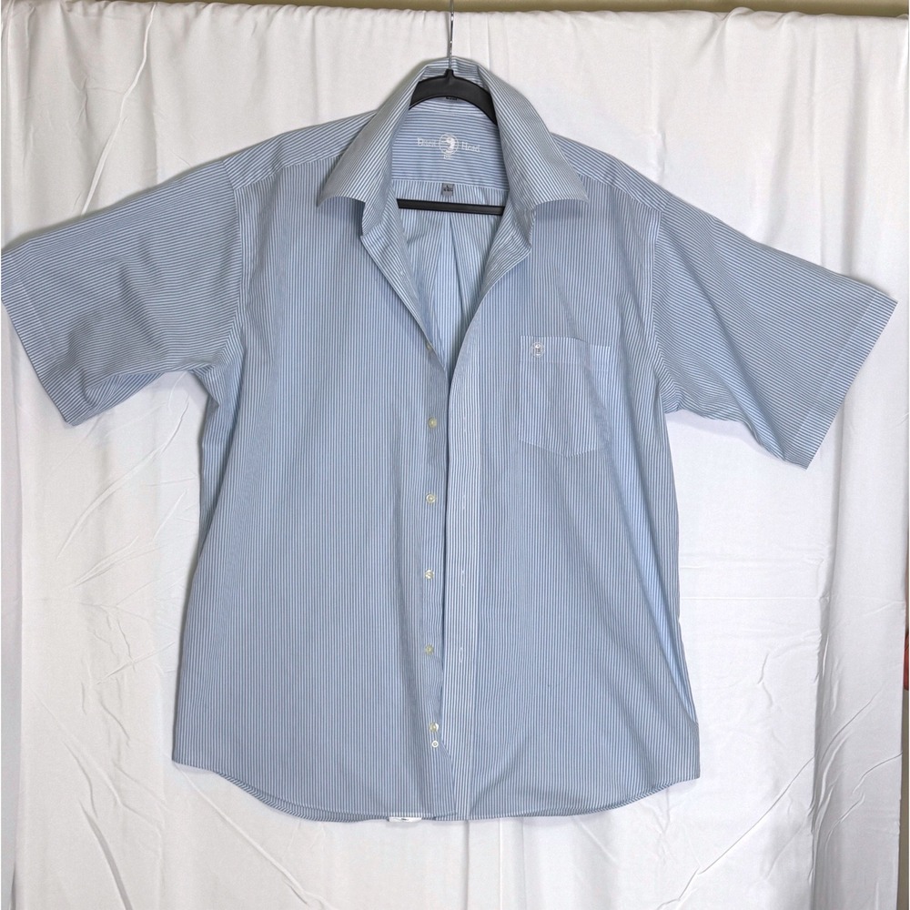 Duck Head Mens Blue White Striped Wrinkle Free Short Sleeve Button‎ Down Shirt L